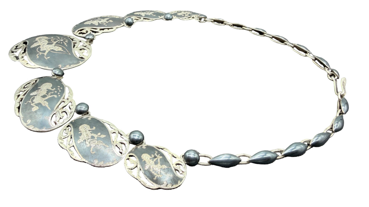 1960s Siam Sterling Silver & Niello Inlay Necklace