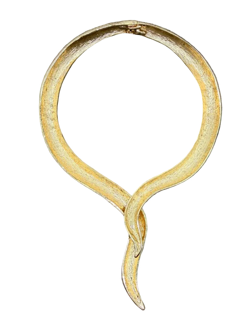 1990s Gold-Tone Textured Hinged Double Snake Tail Necklace