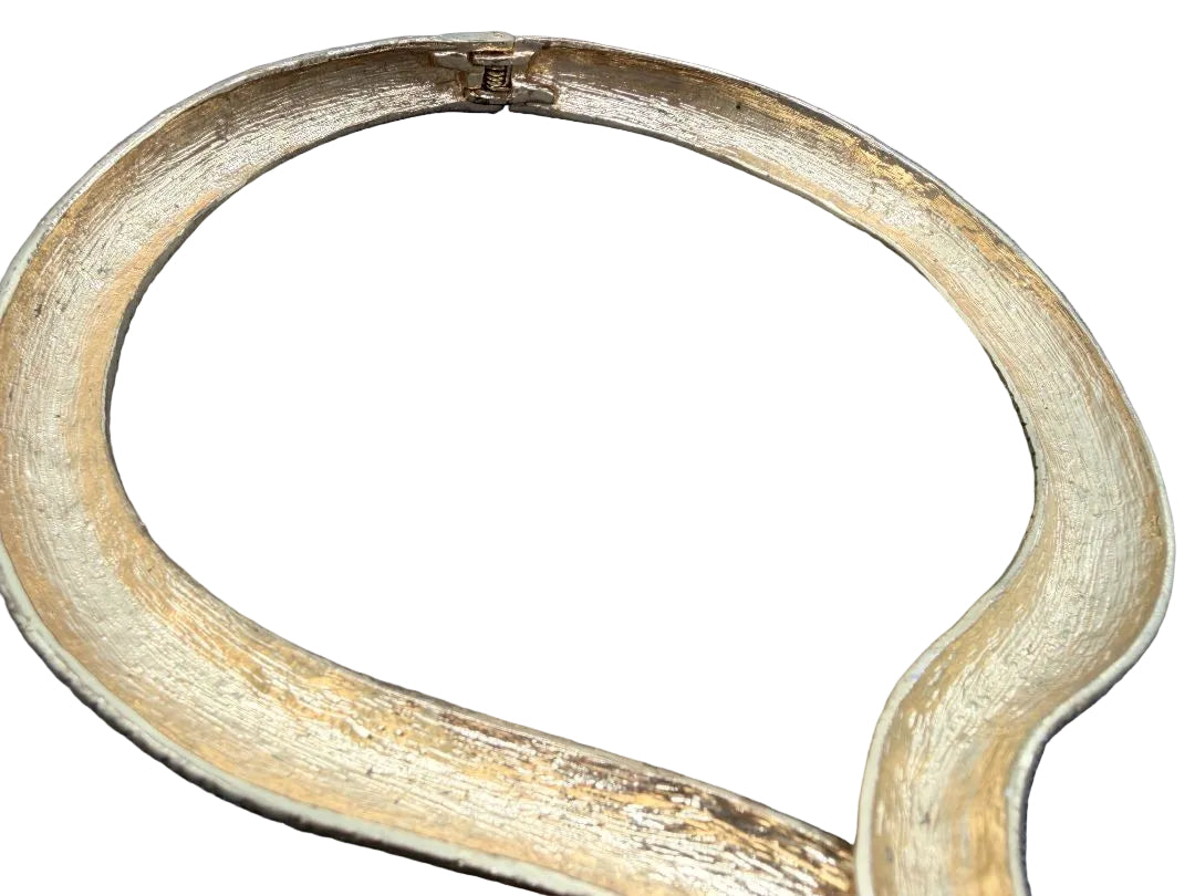 1990s Gold-Tone Textured Hinged Double Snake Tail Necklace