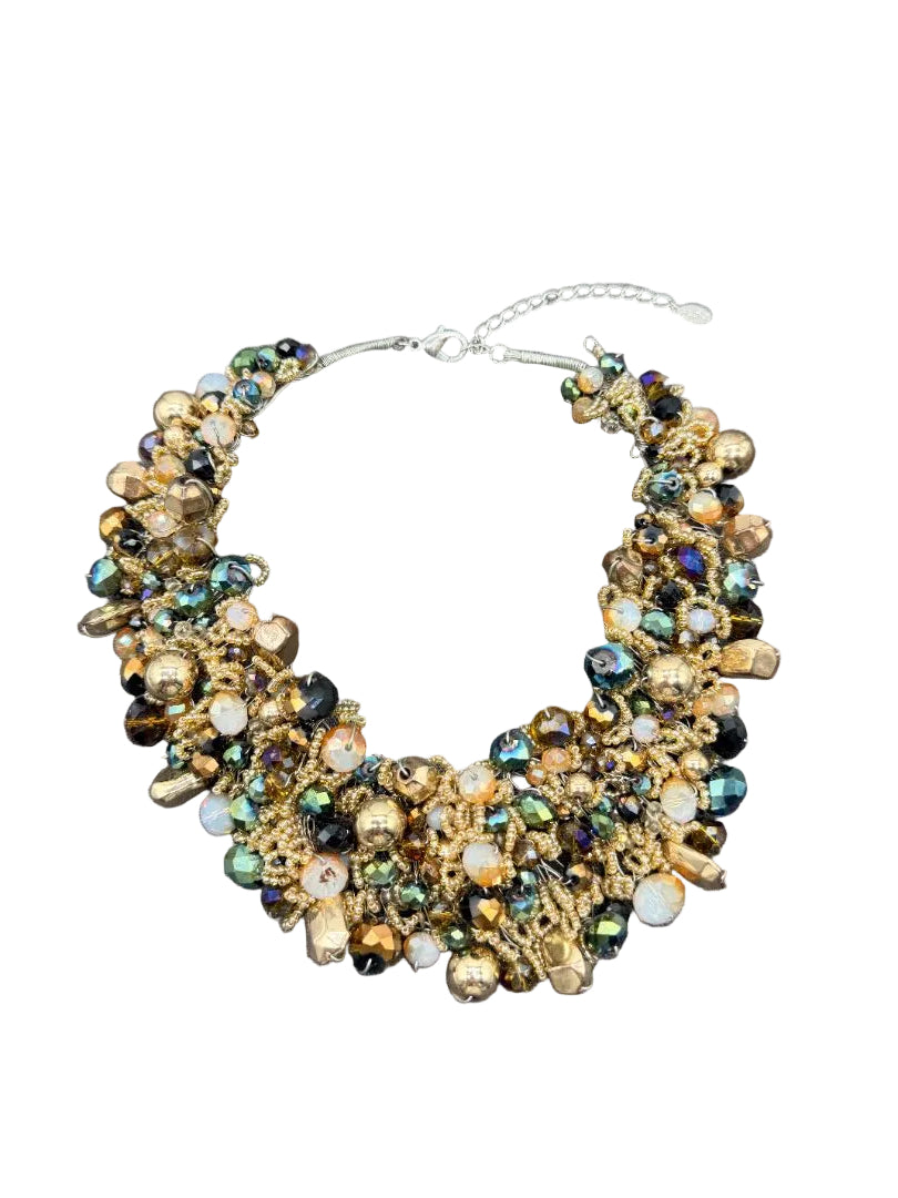 1990s ALDO Ornate Beaded Cluster Bib Statement Necklace