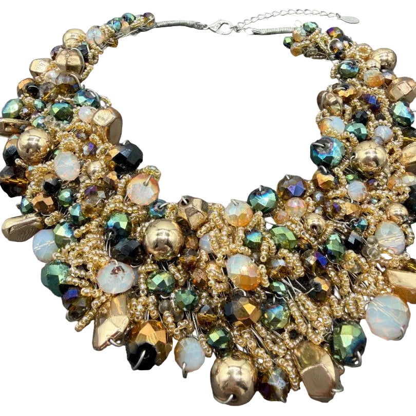 1990s ALDO Ornate Beaded Cluster Bib Statement Necklace