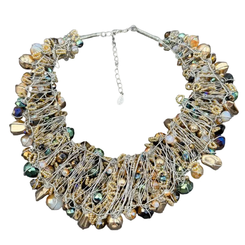 1990s ALDO Ornate Beaded Cluster Bib Statement Necklace