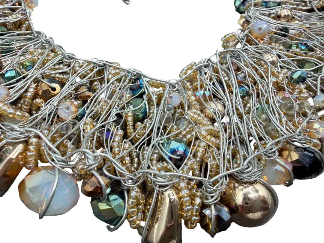 1990s ALDO Ornate Beaded Cluster Bib Statement Necklace