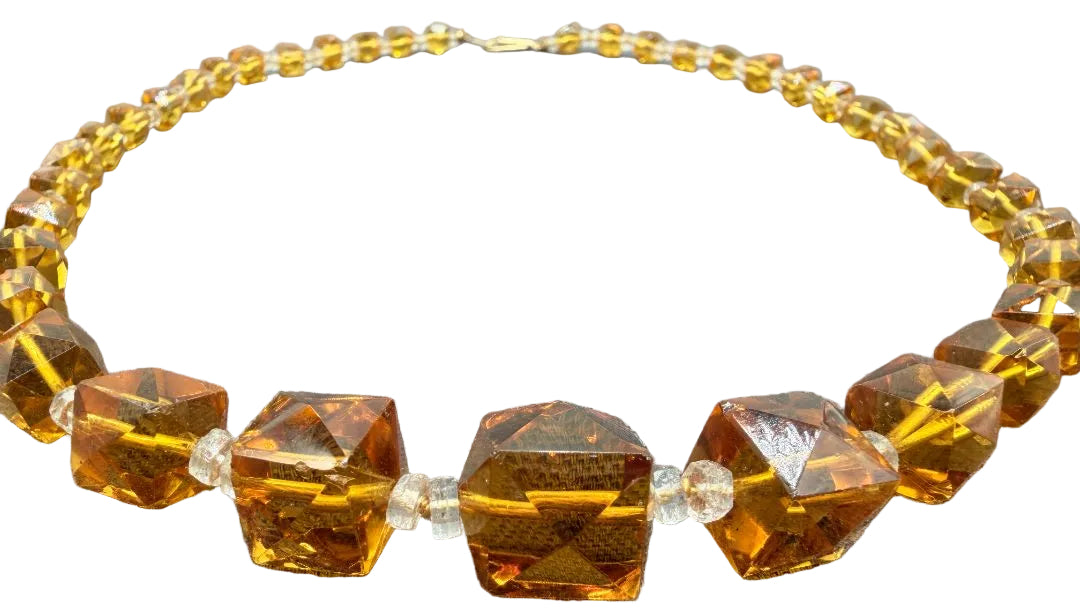 1960s Amber Faceted Czech Glass Graduated Necklace