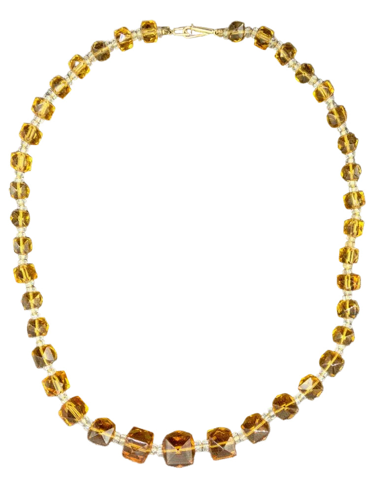 1960s Amber Faceted Czech Glass Graduated Necklace
