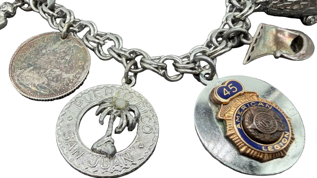 1960s ELCO Sterling Silver Charm Bracelet with 11 Charms