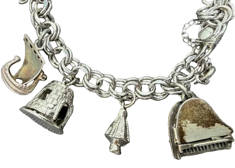 1960s ELCO Sterling Silver Charm Bracelet with 11 Charms