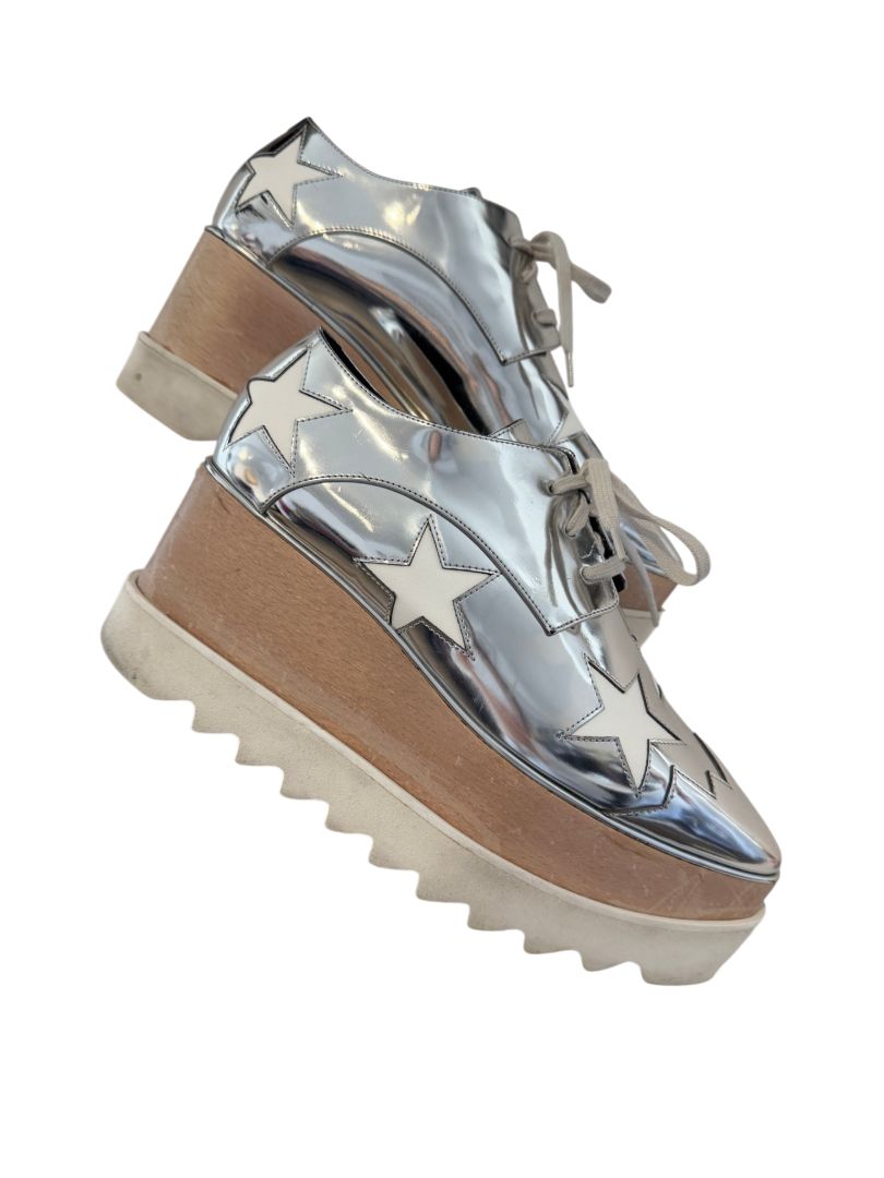 Stella McCartney Silver Elyse Platform Loafers with Star Detail