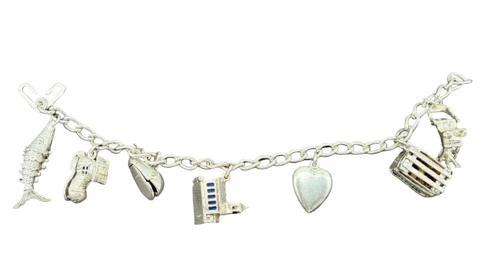 1980s Sterling Silver Charm Bracelet with 7 Charms