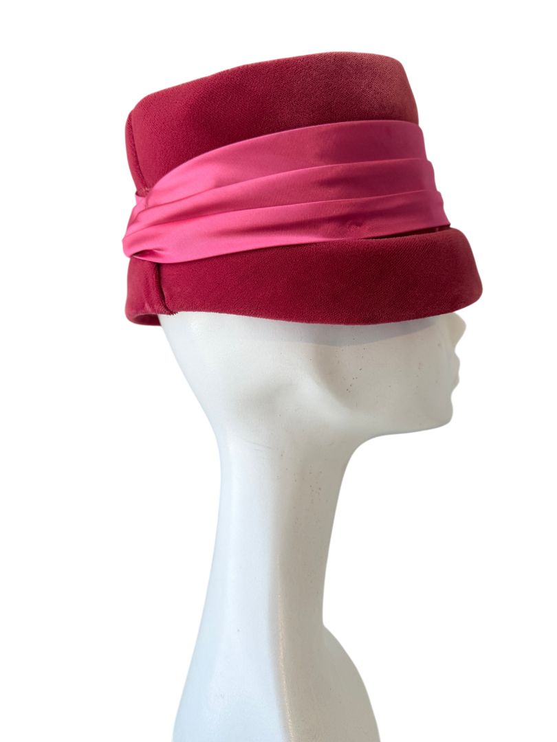 1960s Pink Velvet Bucket Hat with Brooch
