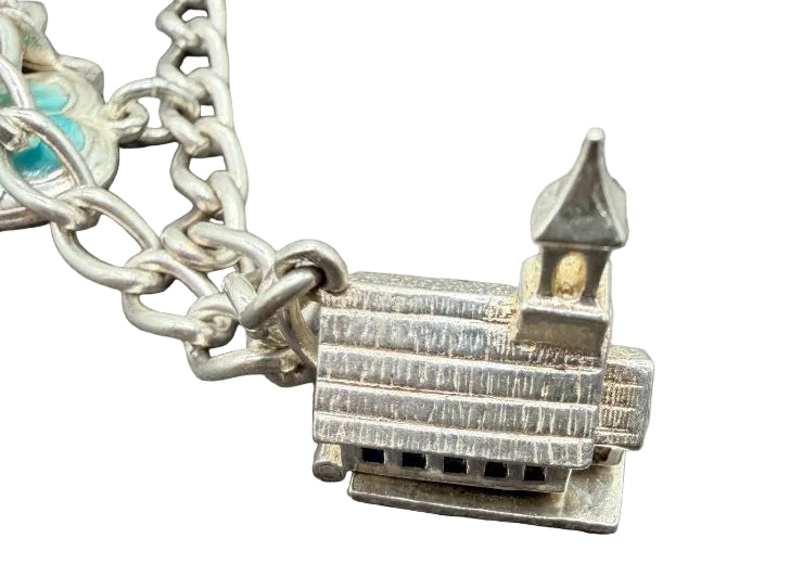 1980s Sterling Silver Charm Bracelet with 7 Charms