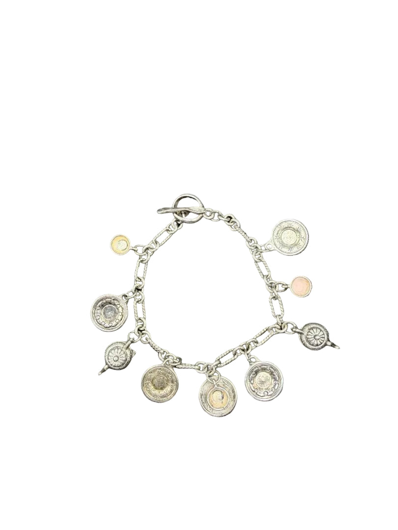 1980s Sterling Silver Charm Bracelet with 9 Cup & Saucer Charms