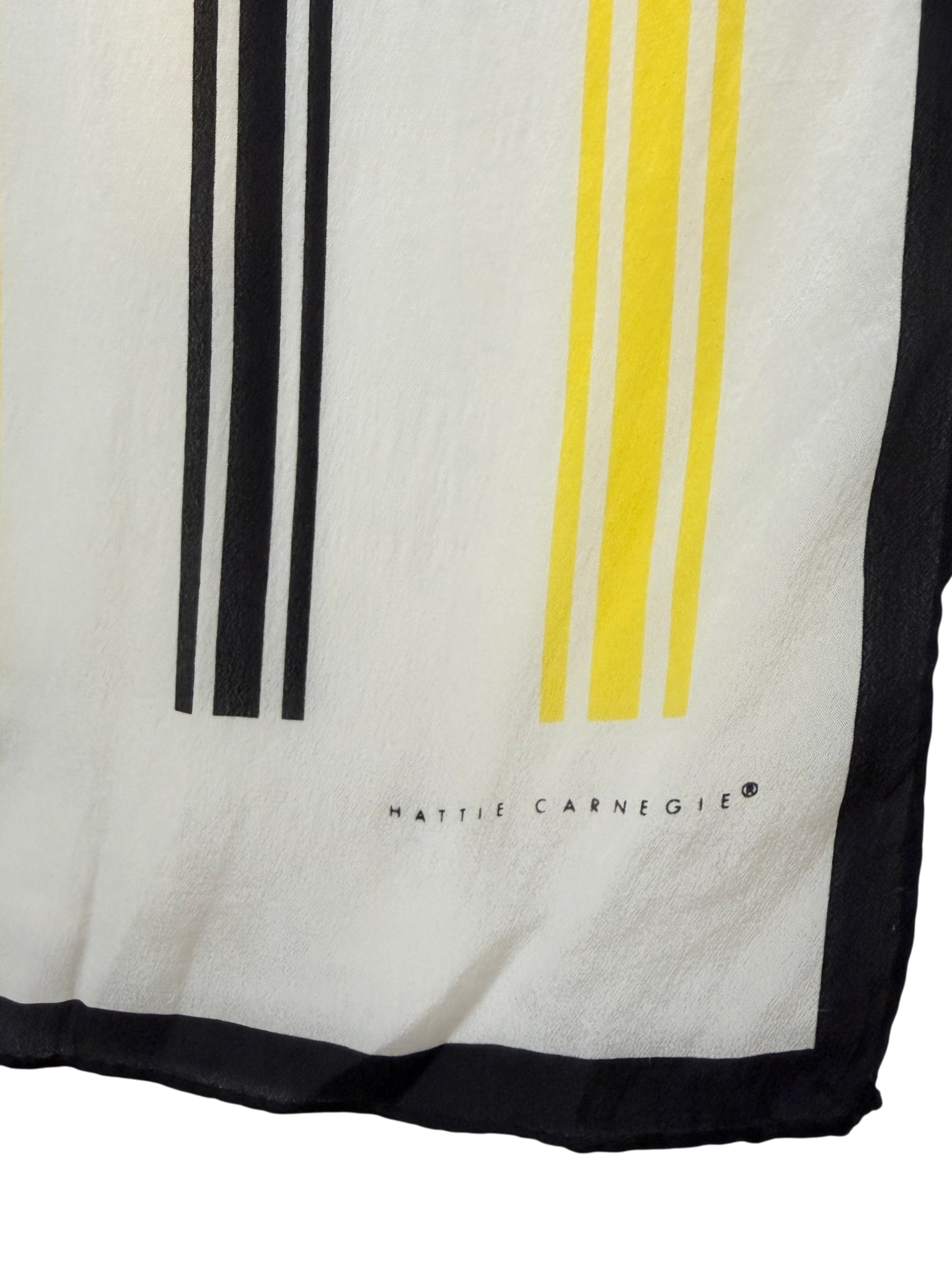 1970s Hattie Carnegie Ivory Oblong Scarf with Black & Yellow Detail