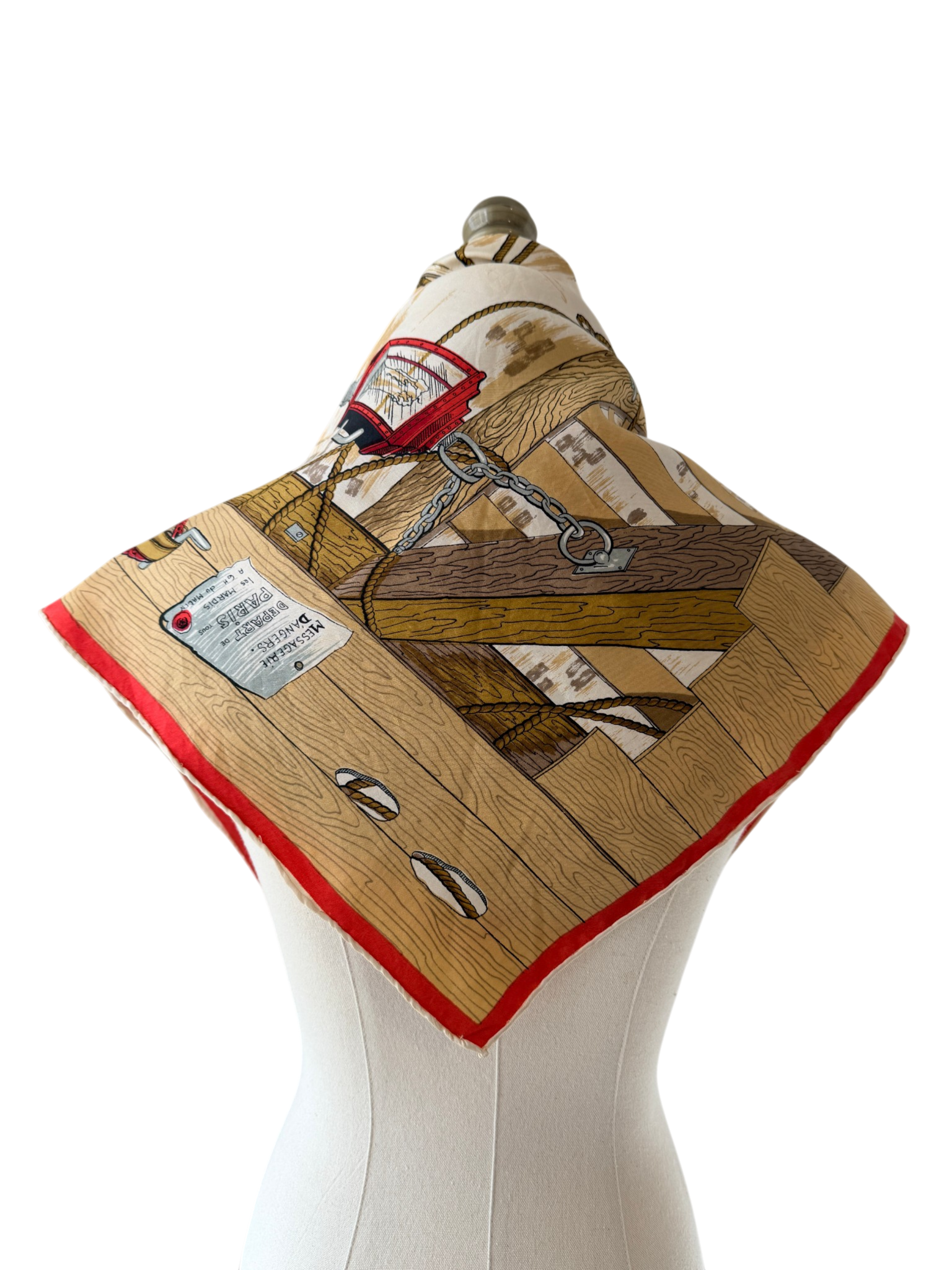 1950s Hermès “Au Lys d’Argent Poste-Relais” Silk Scarf by Maître Pierre