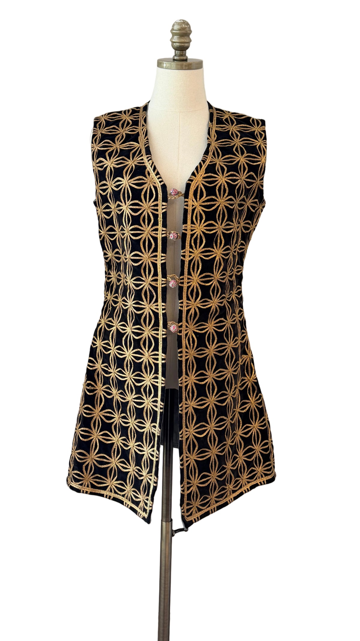 1940s Turkish Velvet Vest with Gold Ribbon Trim