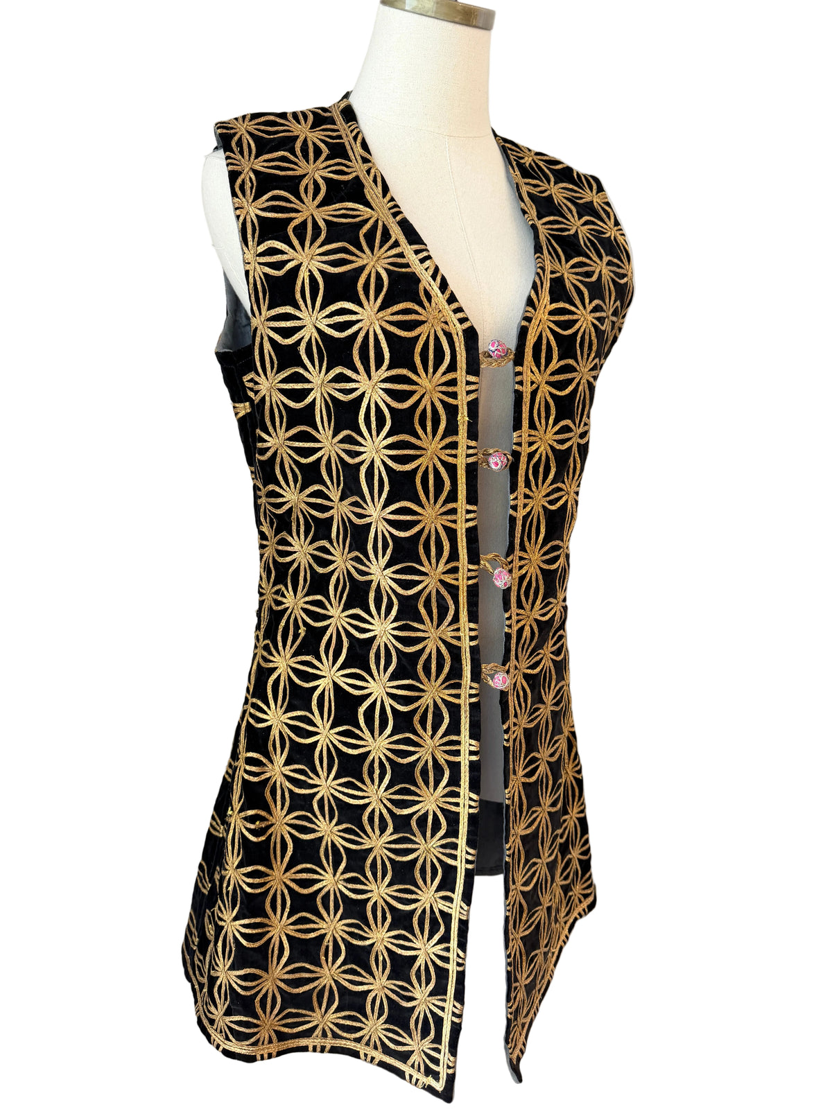1940s Turkish Velvet Vest with Gold Ribbon Trim