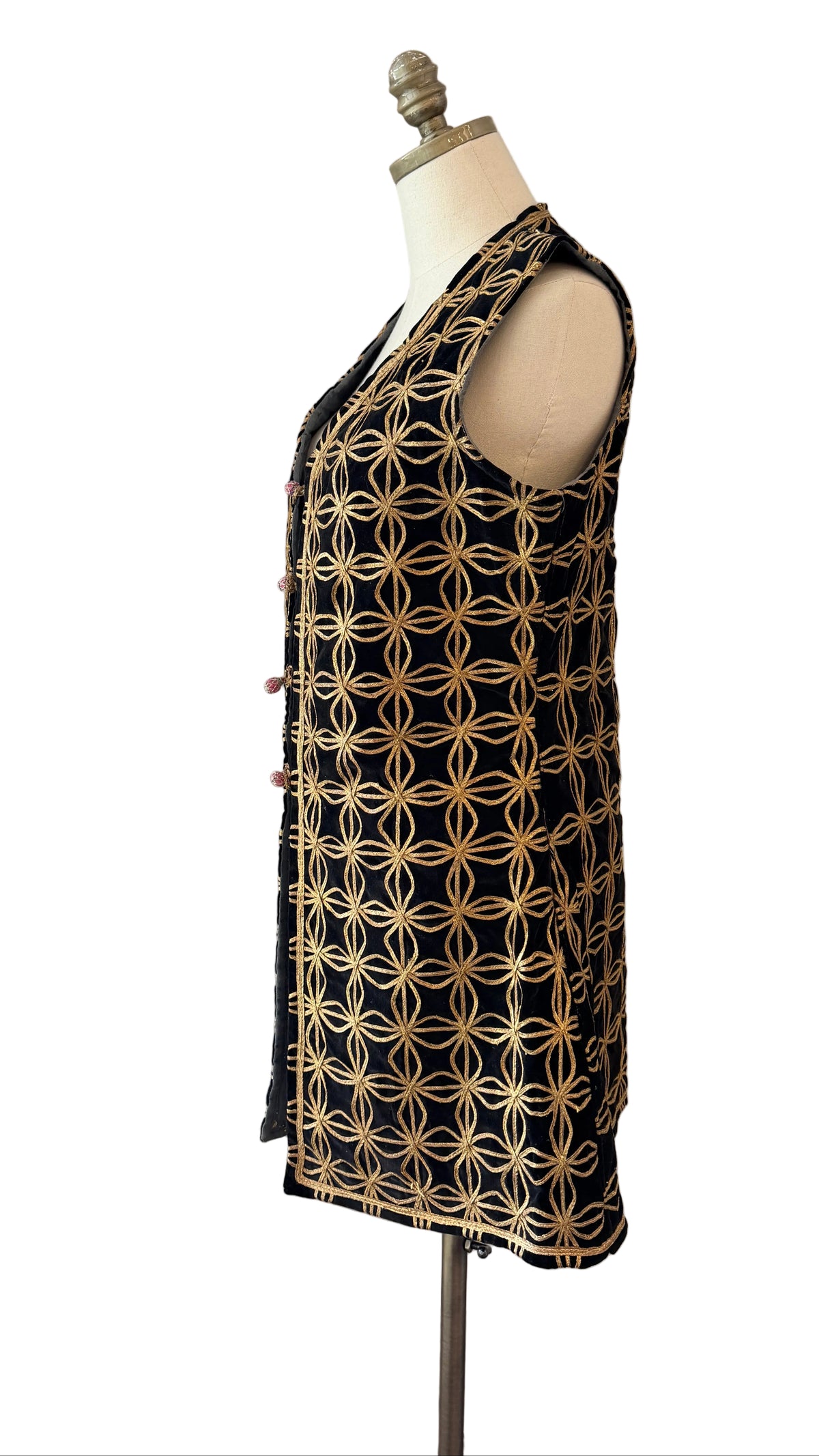 1940s Turkish Velvet Vest with Gold Ribbon Trim
