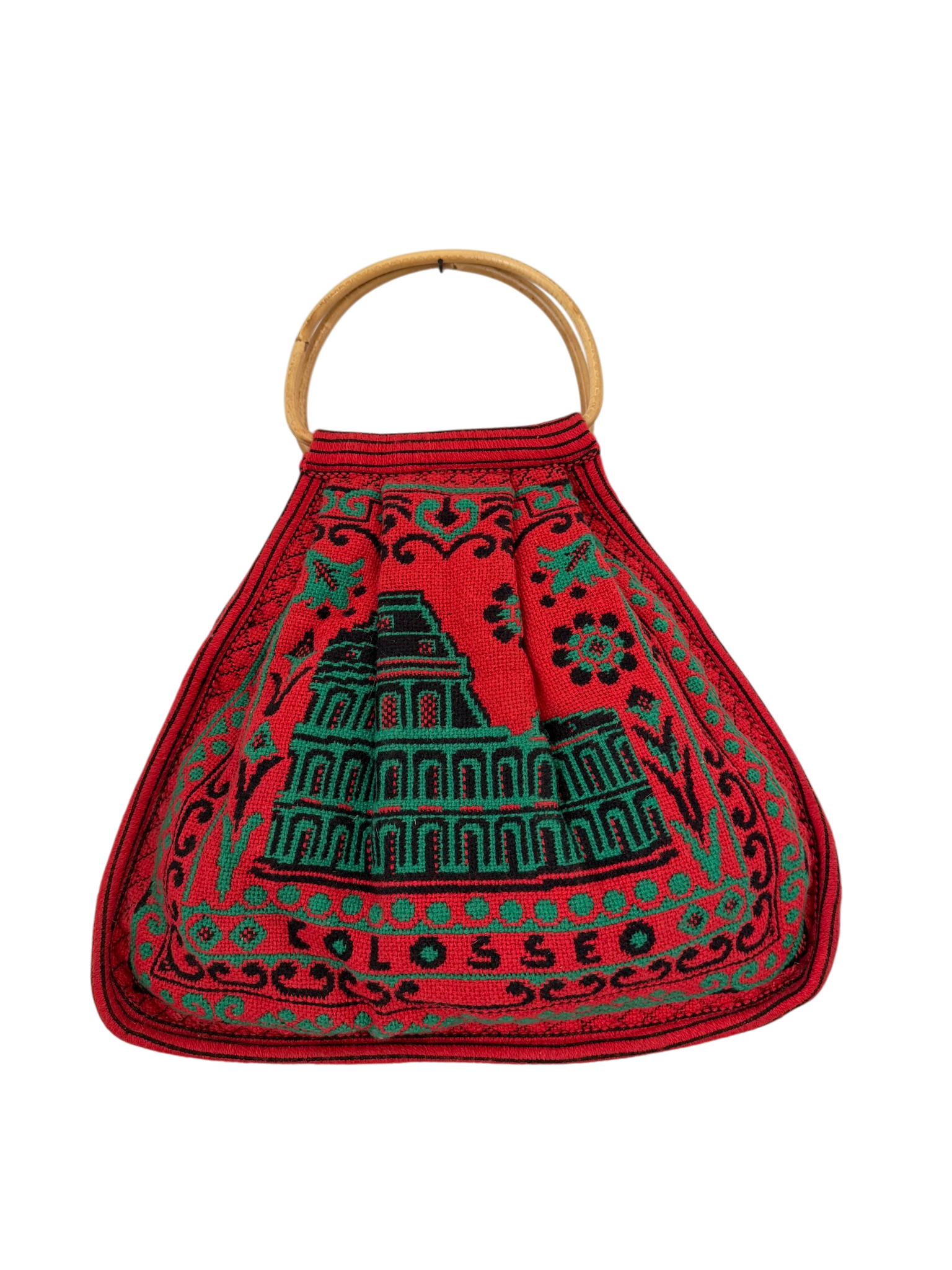 1970s Woven Souvenir Bag “Roma / Colosseo” with Bamboo Handles
