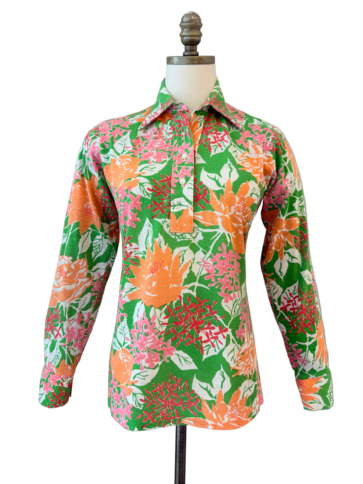 1980s The Lilly Sportswear Division by Lilly Pulitzer Floral Cotton 3/4-Sleeve Blouse