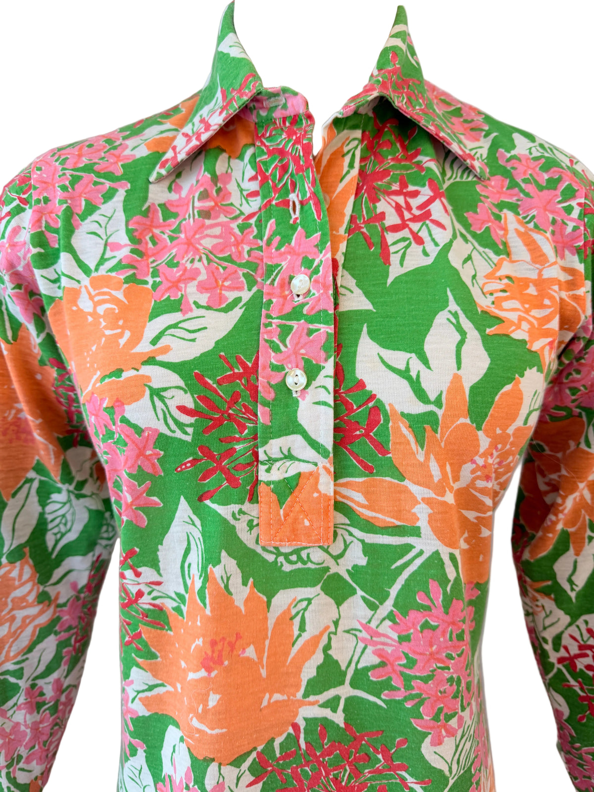 1980s The Lilly Sportswear Division by Lilly Pulitzer Floral Cotton 3/4-Sleeve Blouse