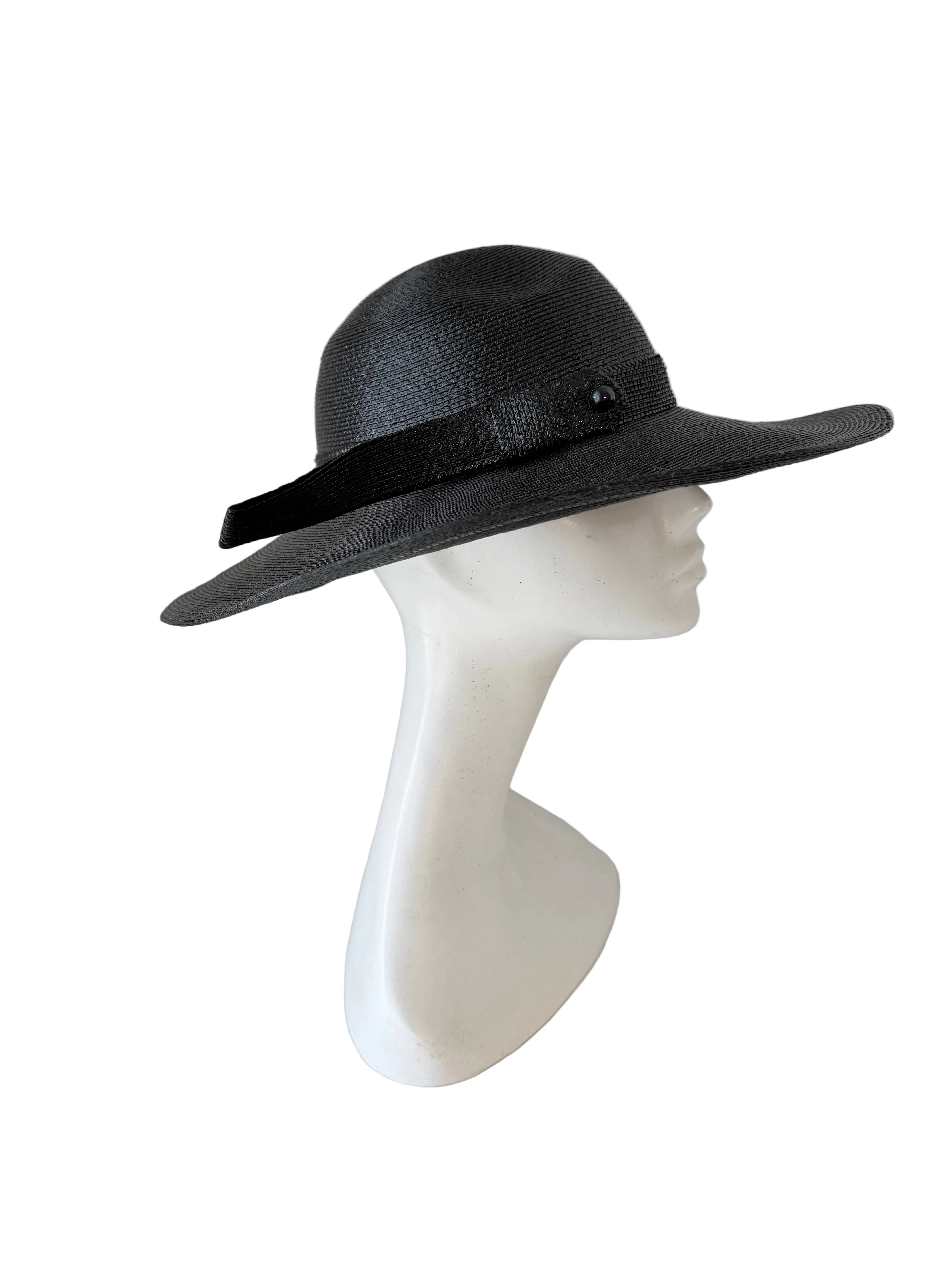 1950s Kurt Jr. by Tom Hann Black Straw Hat with Straw Buckle Band