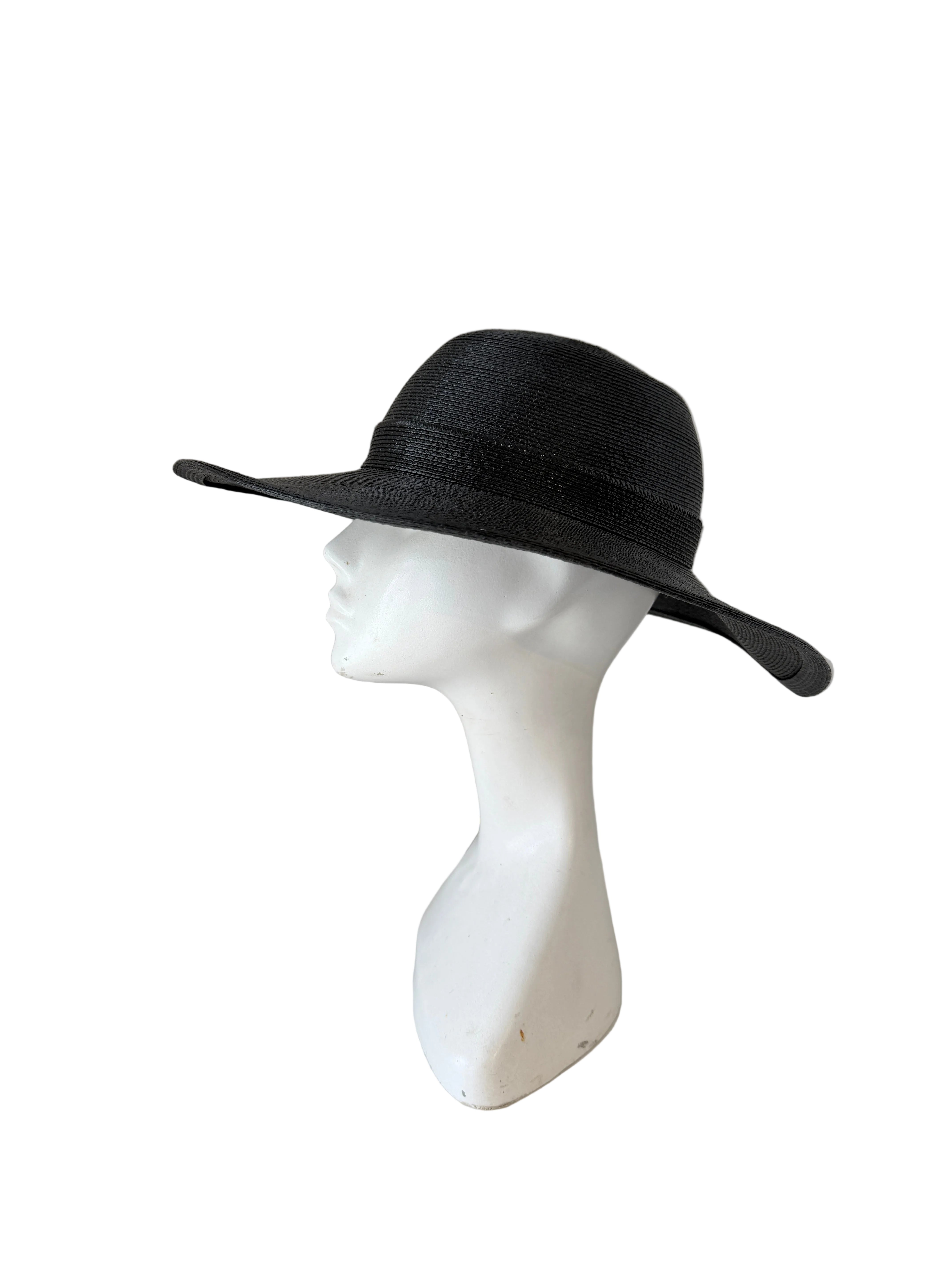 1950s Kurt Jr. by Tom Hann Black Straw Hat with Straw Buckle Band