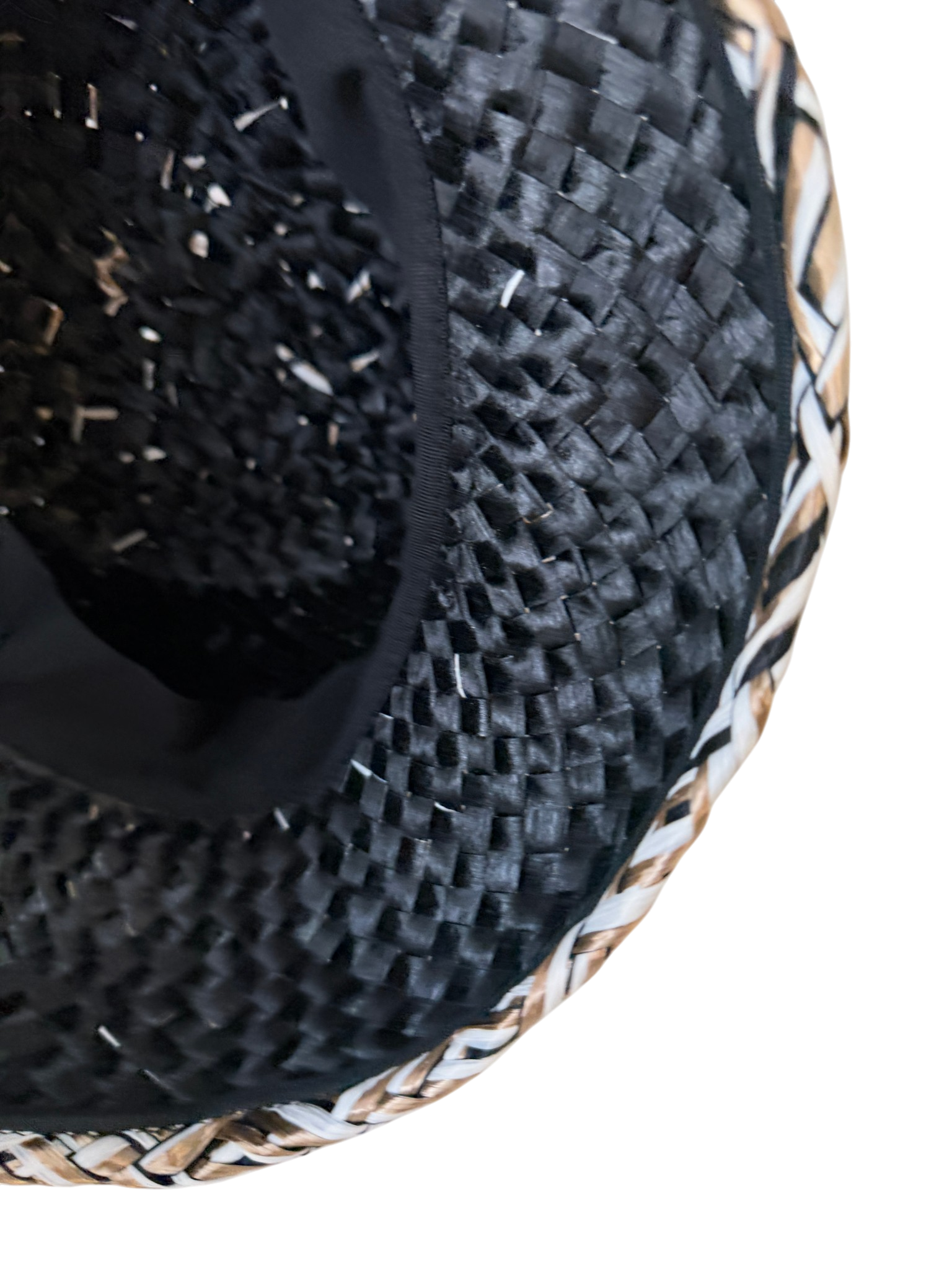 1950s Woven Raffia Bucket Hat with Velvet and Grosgrain Ribbon Detail
