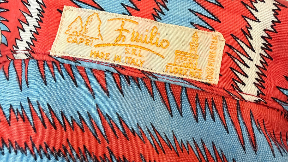 Rare 1960s Emilio Pucci Silk Button-Front Blouse with Zigzag Stripes & Serpent Print