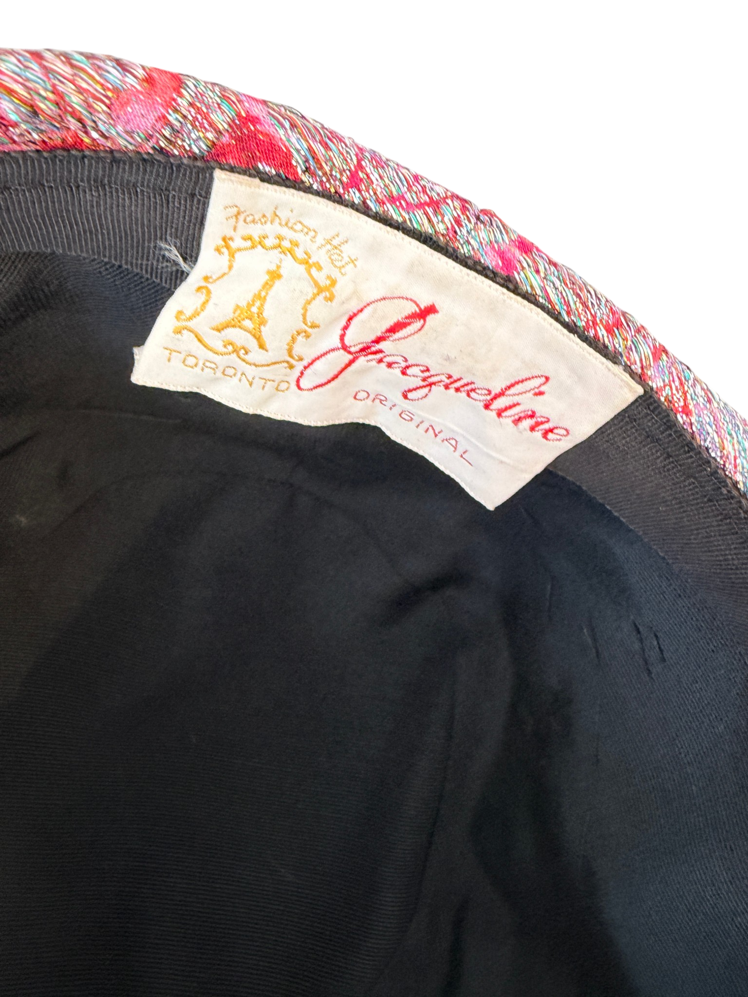 1950s Jacqueline Original Magenta & Silver Lamé Pleated Turban Hat