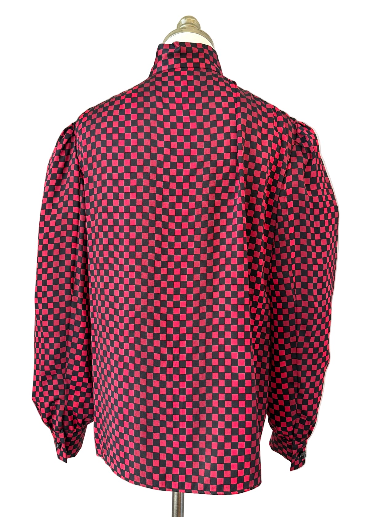 1970s Nina Ricci Black & Red Checkered Silk Blouse