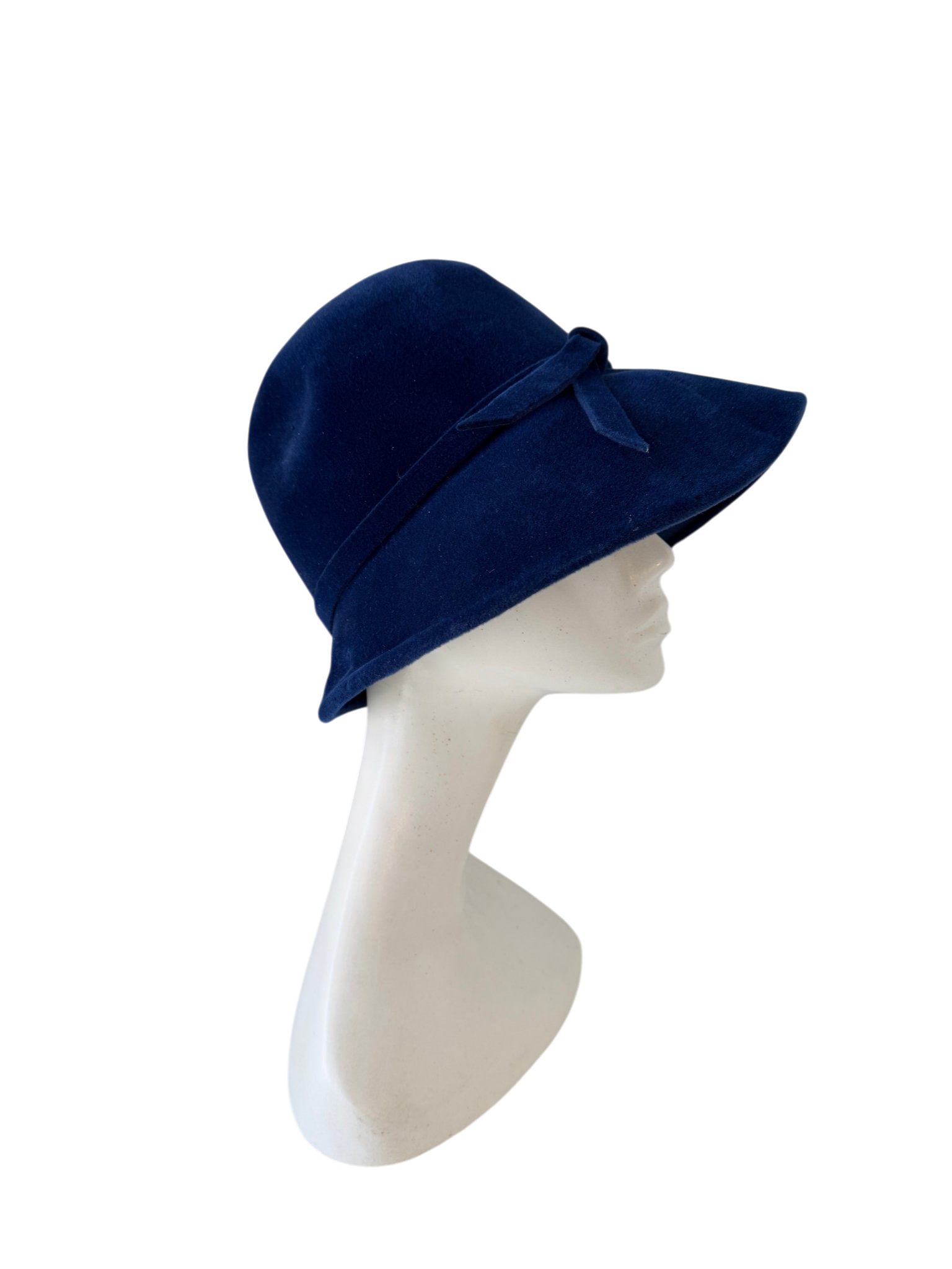1950s Made in France for Saks Fifth Avenue Blue Velvet Cloche Hat