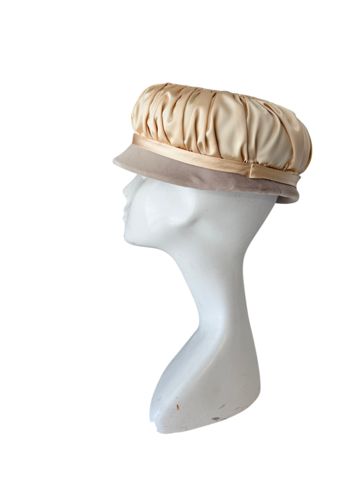 1940s Styled by Eduard Blush Velvet Hat with Silk Overlay and Beaded Detail