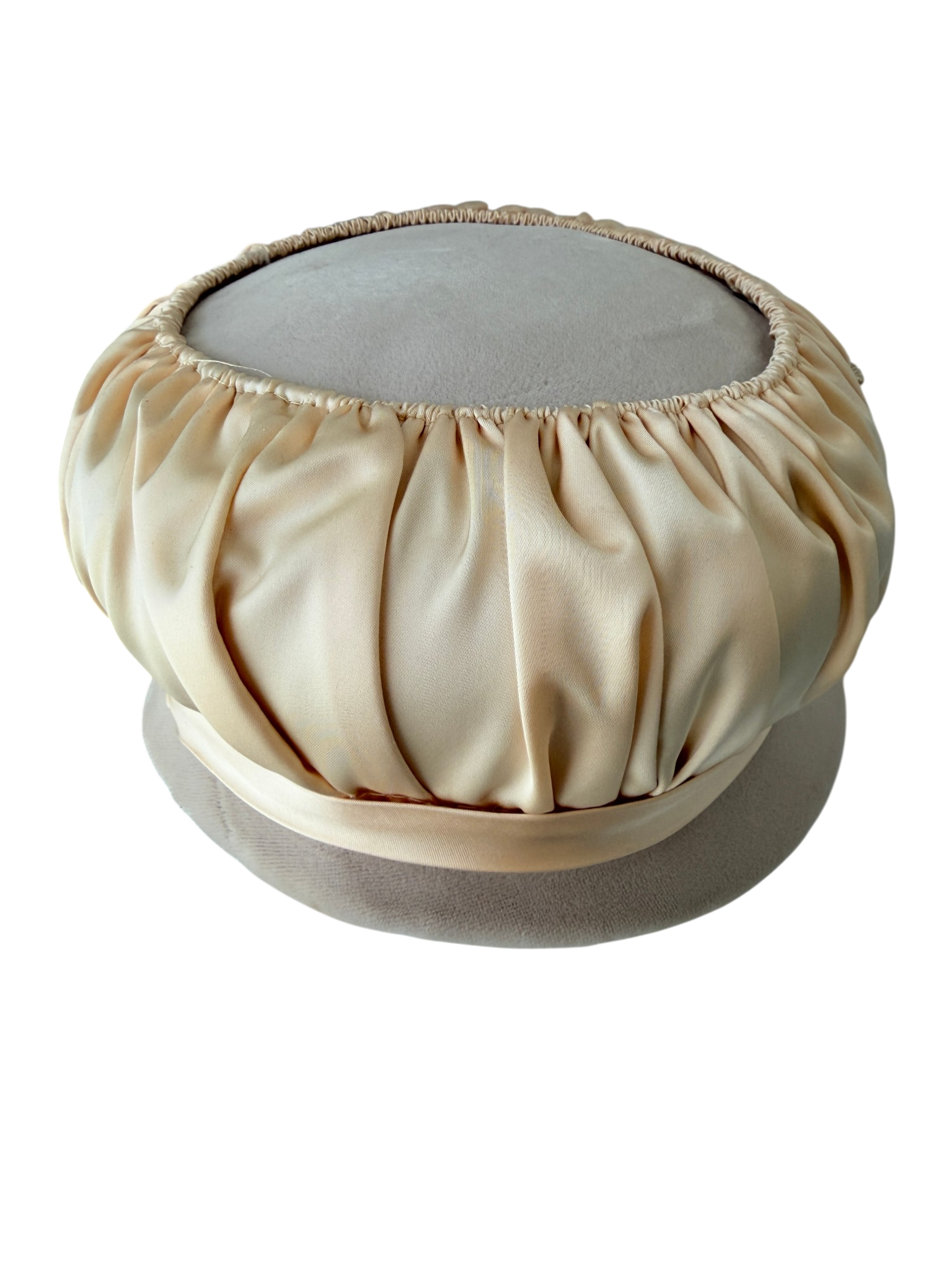 1940s Styled by Eduard Blush Velvet Hat with Silk Overlay and Beaded Detail