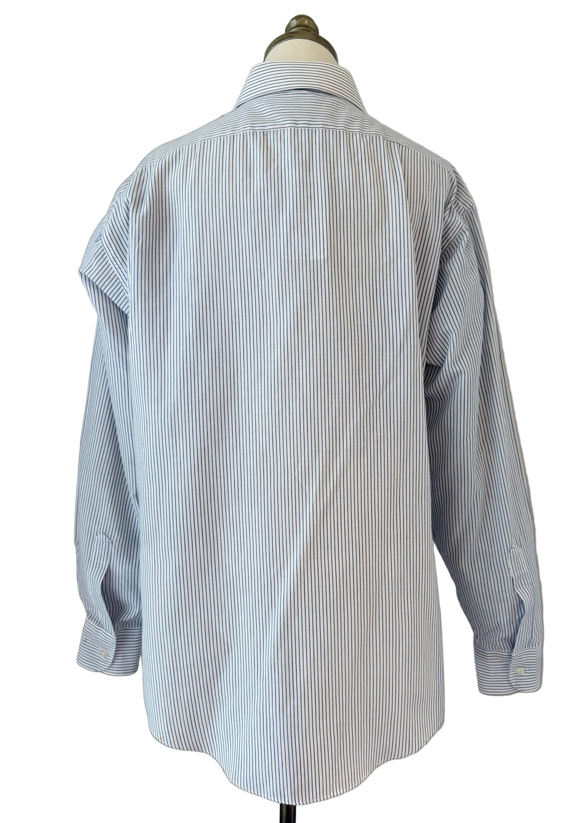 1980s Men's Striped Button-Front Shirt with Naval Patch Embellishments