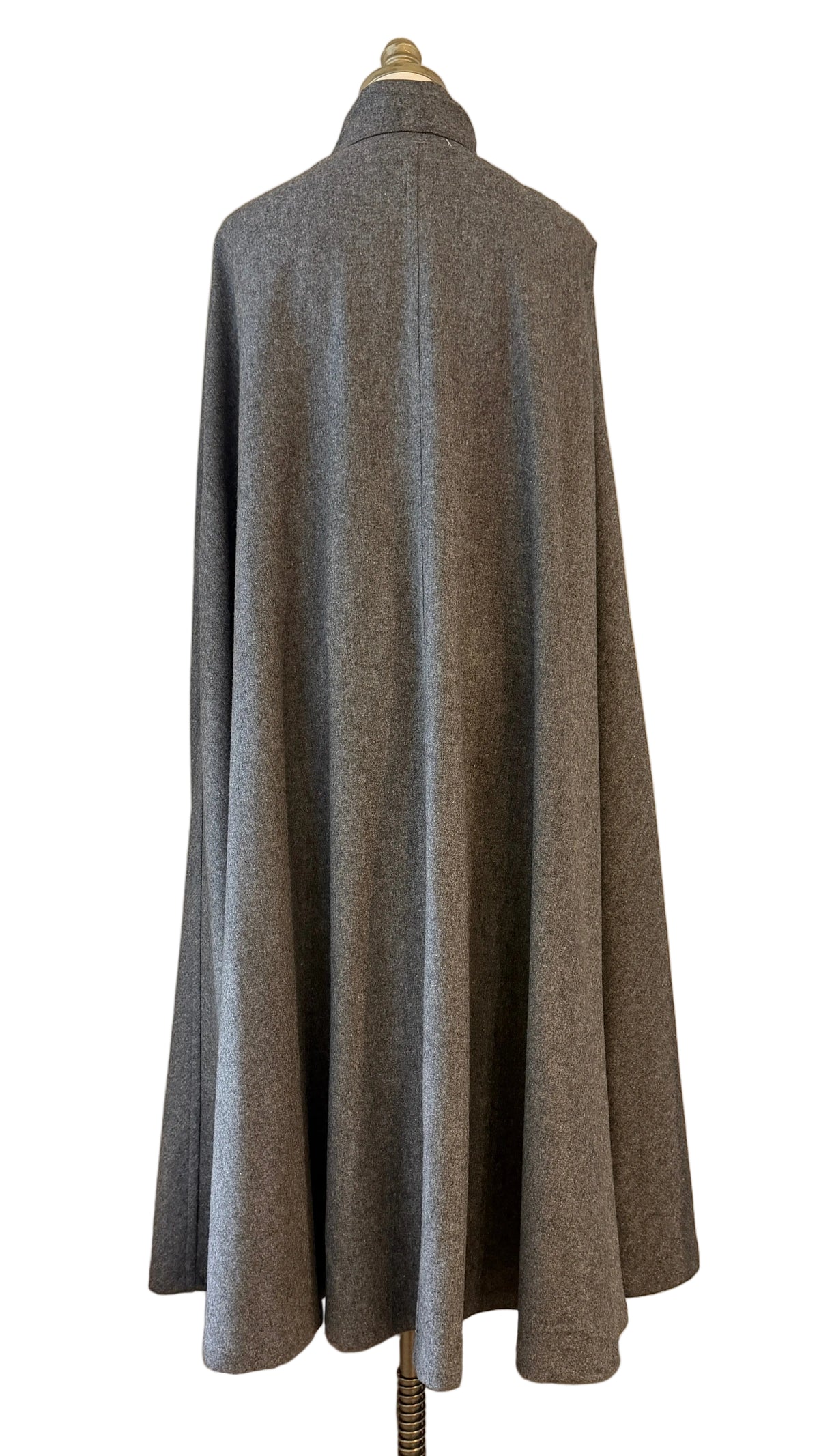 1970s Jaeger Grey Wool Button-Front Cape with Wrap Tie Neckline