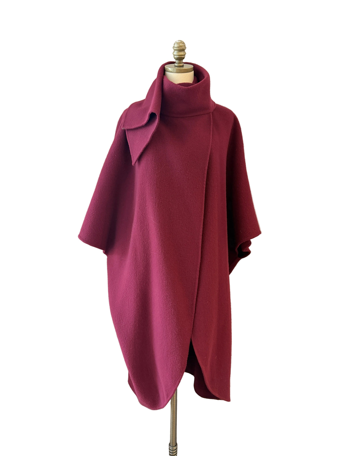 1980s Salvatore Ferragamo Burgundy Wool Wrap Cape