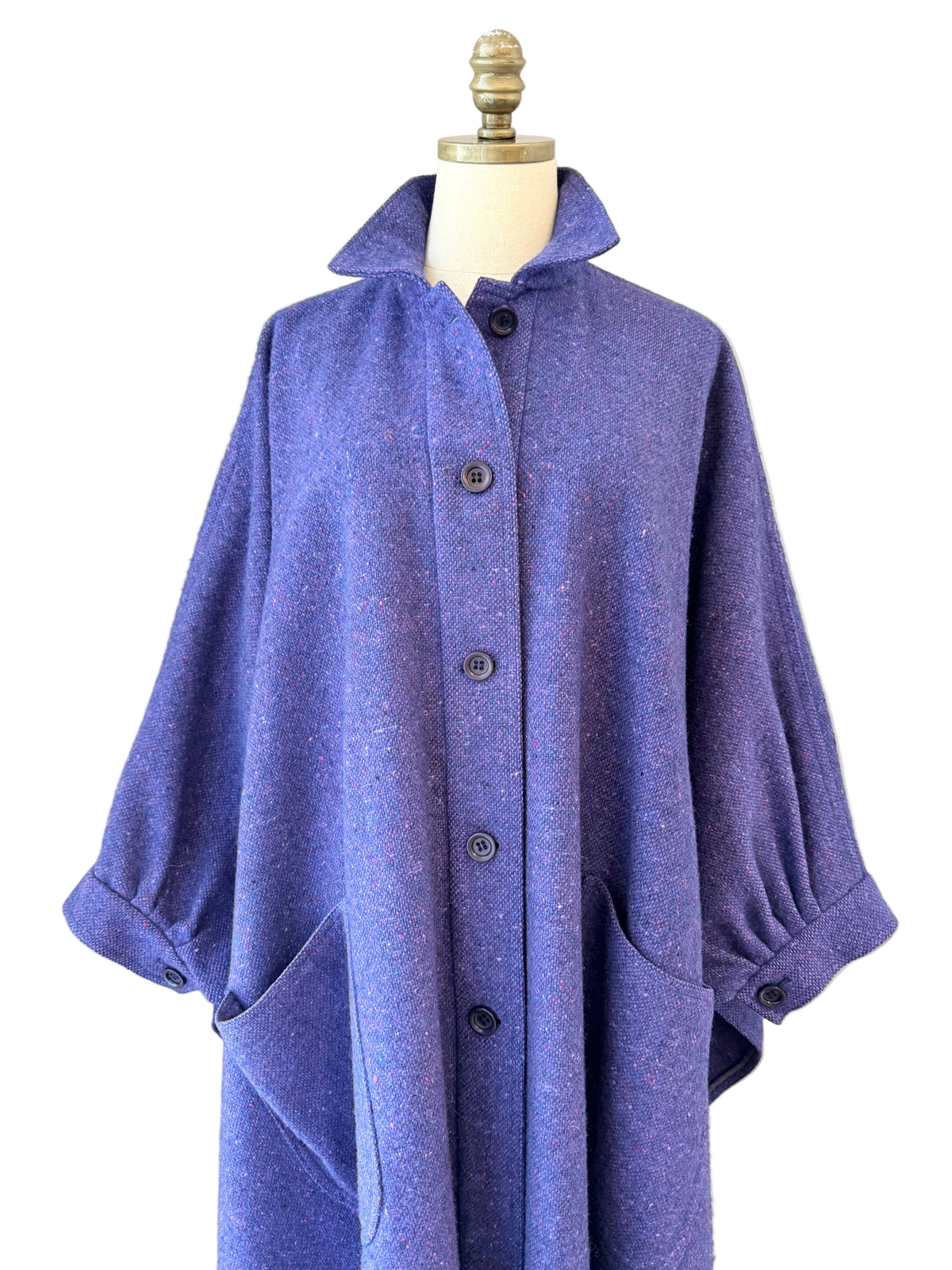 1970s Jimmy Hourihan of Dublin Purple Wool Button-Front Collared Cape with Cuffs