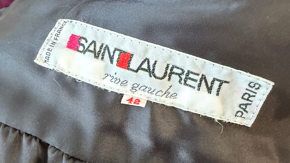 1970s Yves Saint Laurent Plum Velvet Full-Length Button-Front Coat with Pleated Shoulders