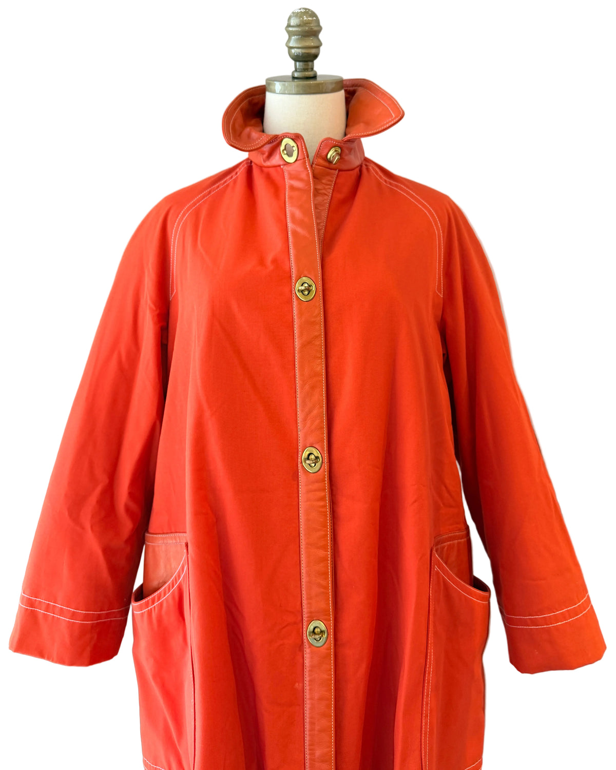 1960s Bonnie Cashin for Sills / Saks Orange Canvas & Leather Toggle-Front Swing Coat
