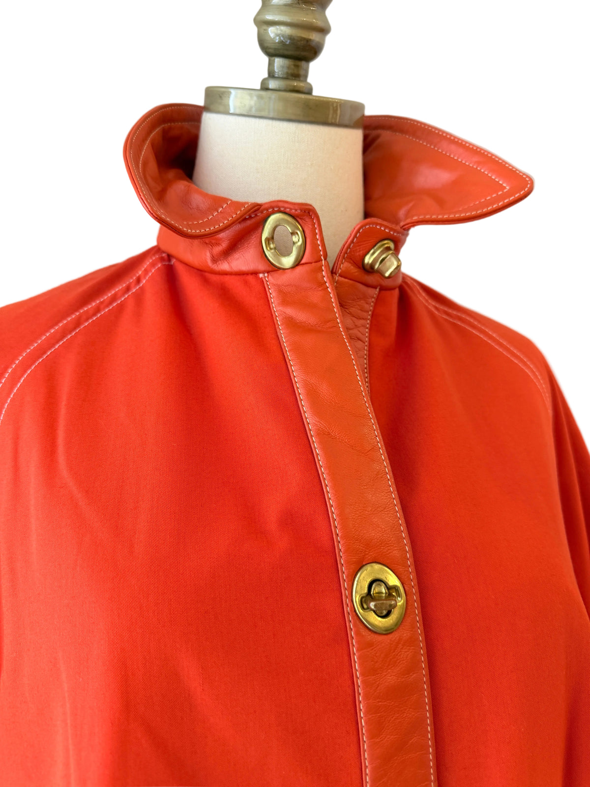 1960s Bonnie Cashin for Sills / Saks Orange Canvas & Leather Toggle-Front Swing Coat