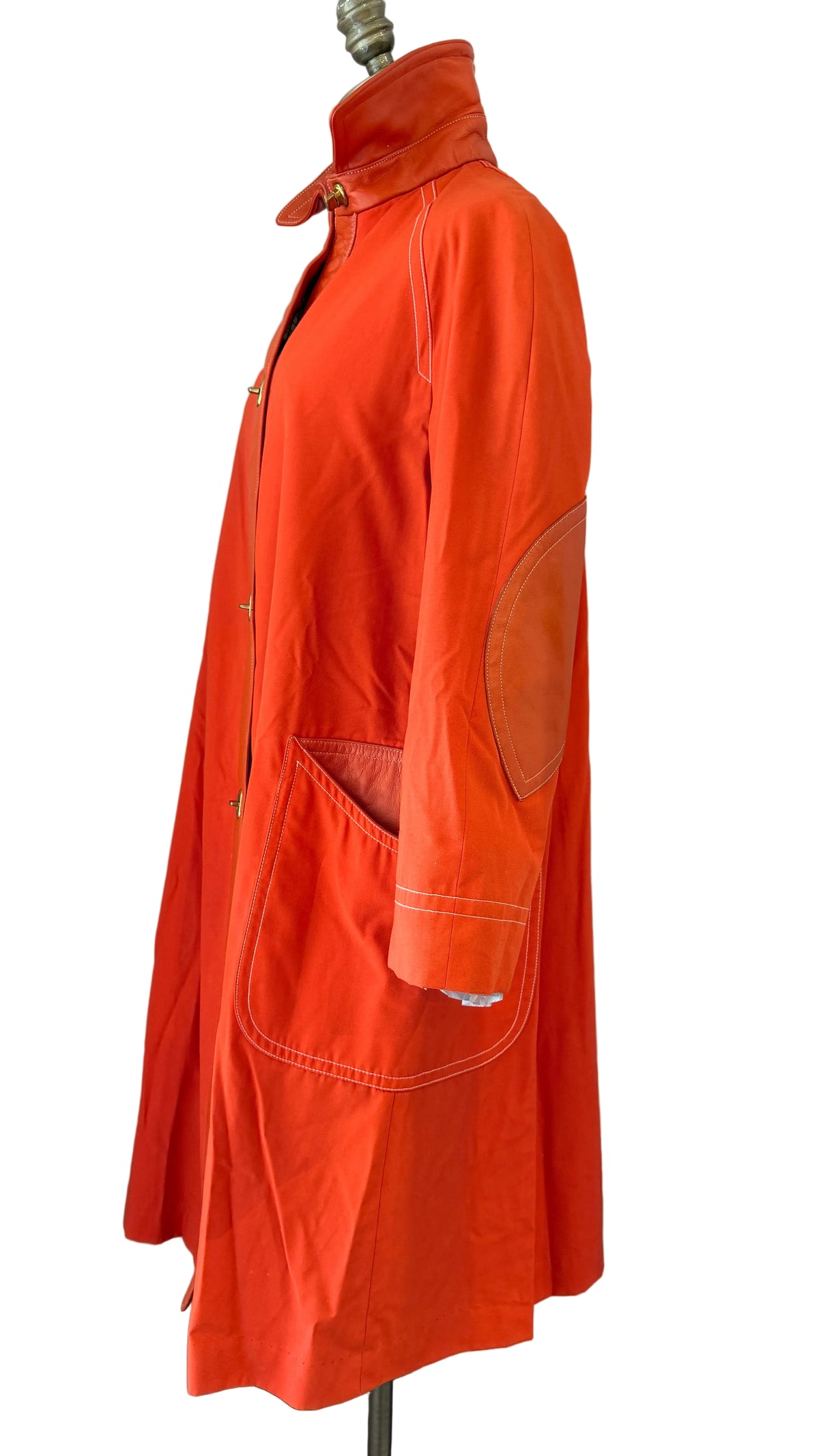 1960s Bonnie Cashin for Sills / Saks Orange Canvas & Leather Toggle-Front Swing Coat