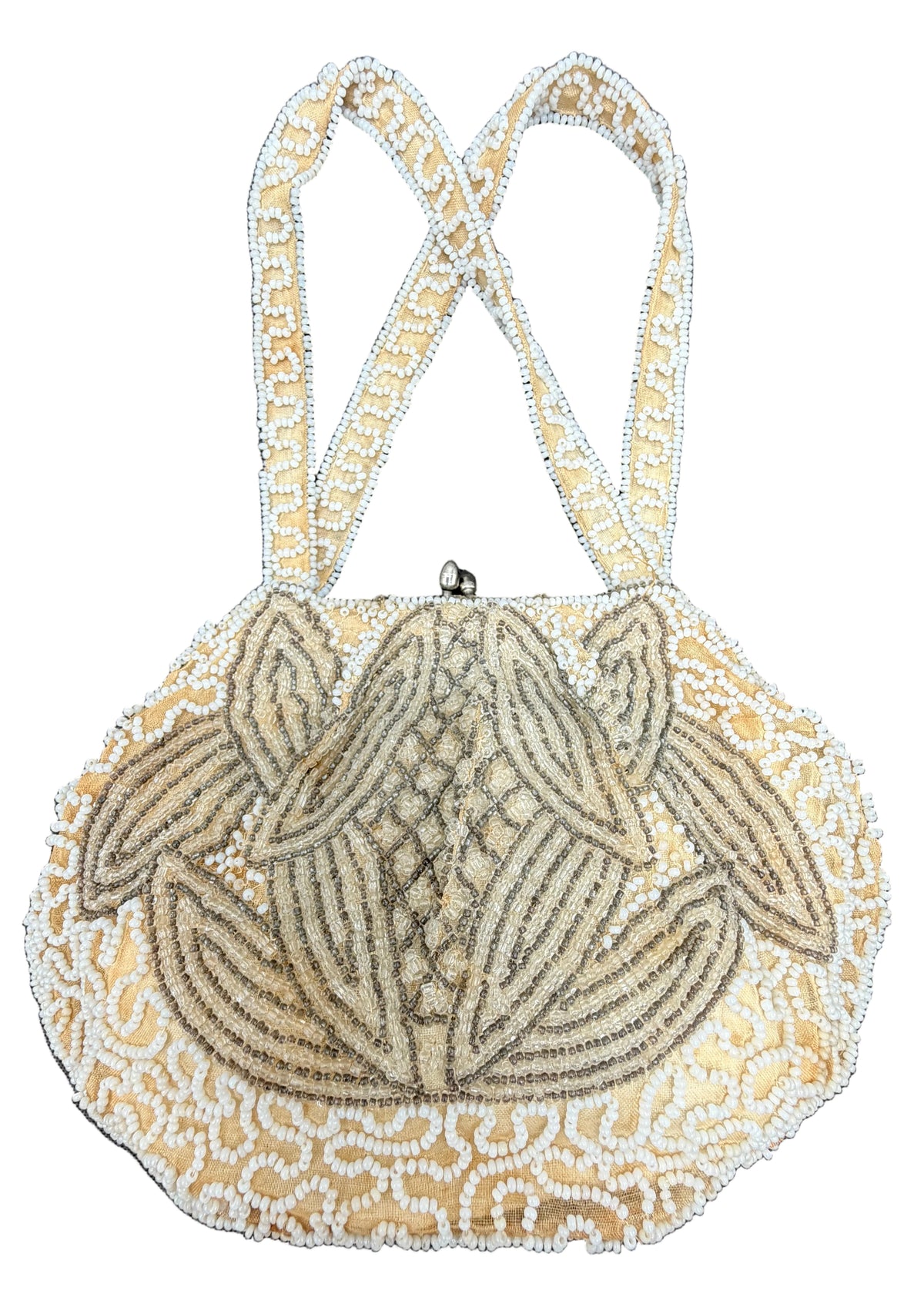 1930s Art Deco Belgian Ivory & Silver Embellished Evening Purse