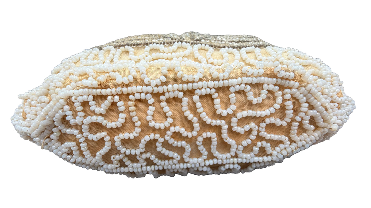 1930s Art Deco Belgian Ivory & Silver Embellished Evening Purse