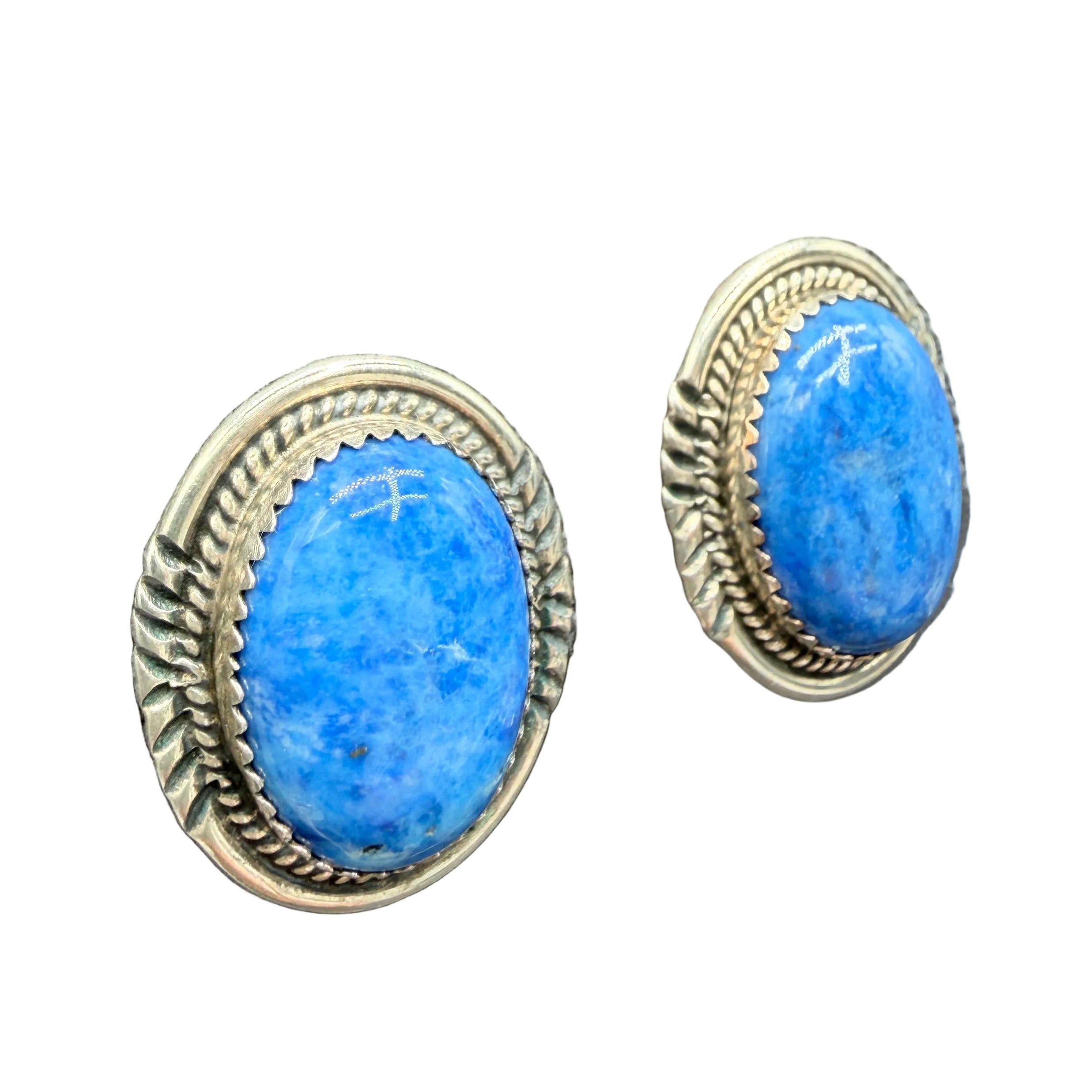 1960s AB Navajo Sterling Silver Concho Clip Earrings with Lapis