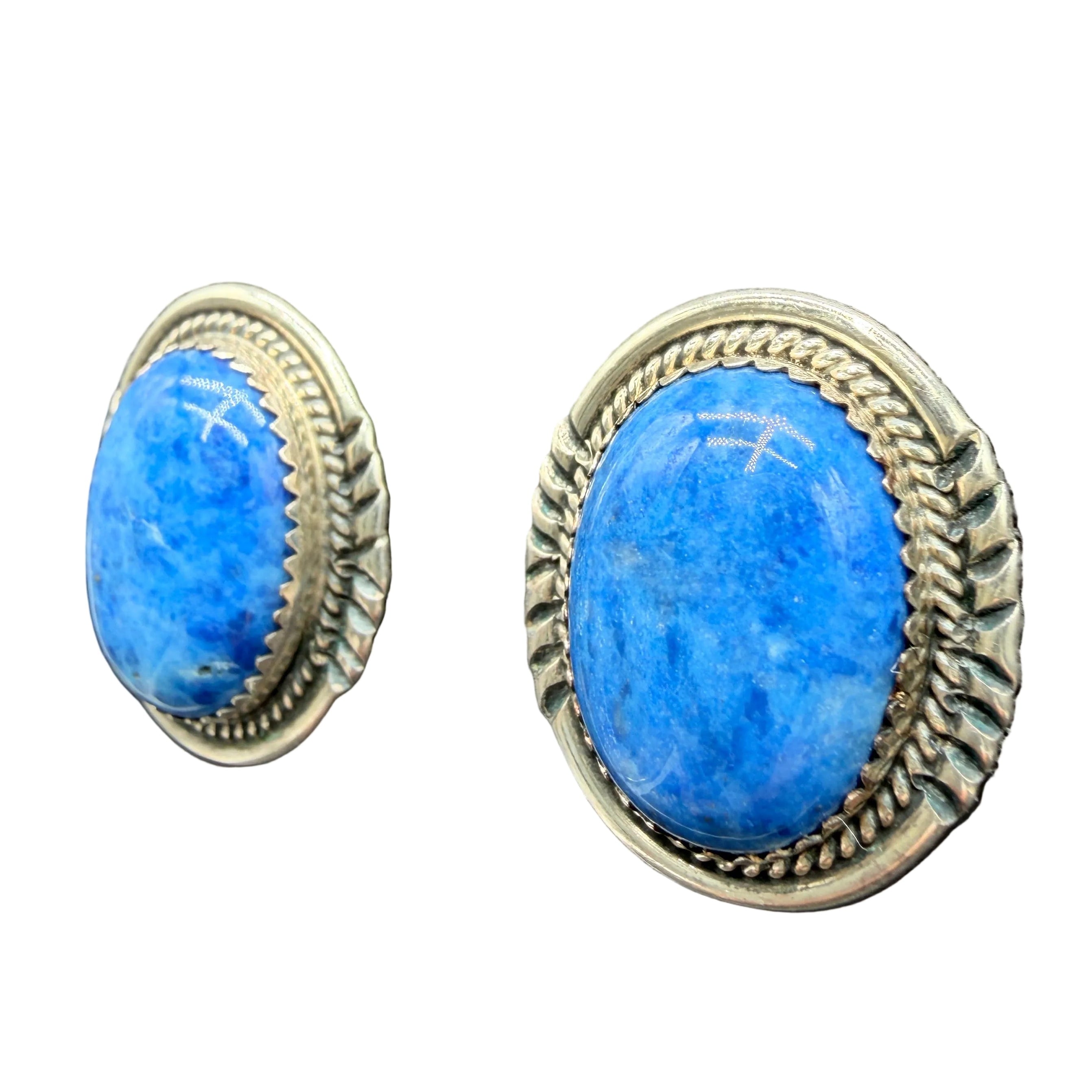 1960s AB Navajo Sterling Silver Concho Clip Earrings with Lapis
