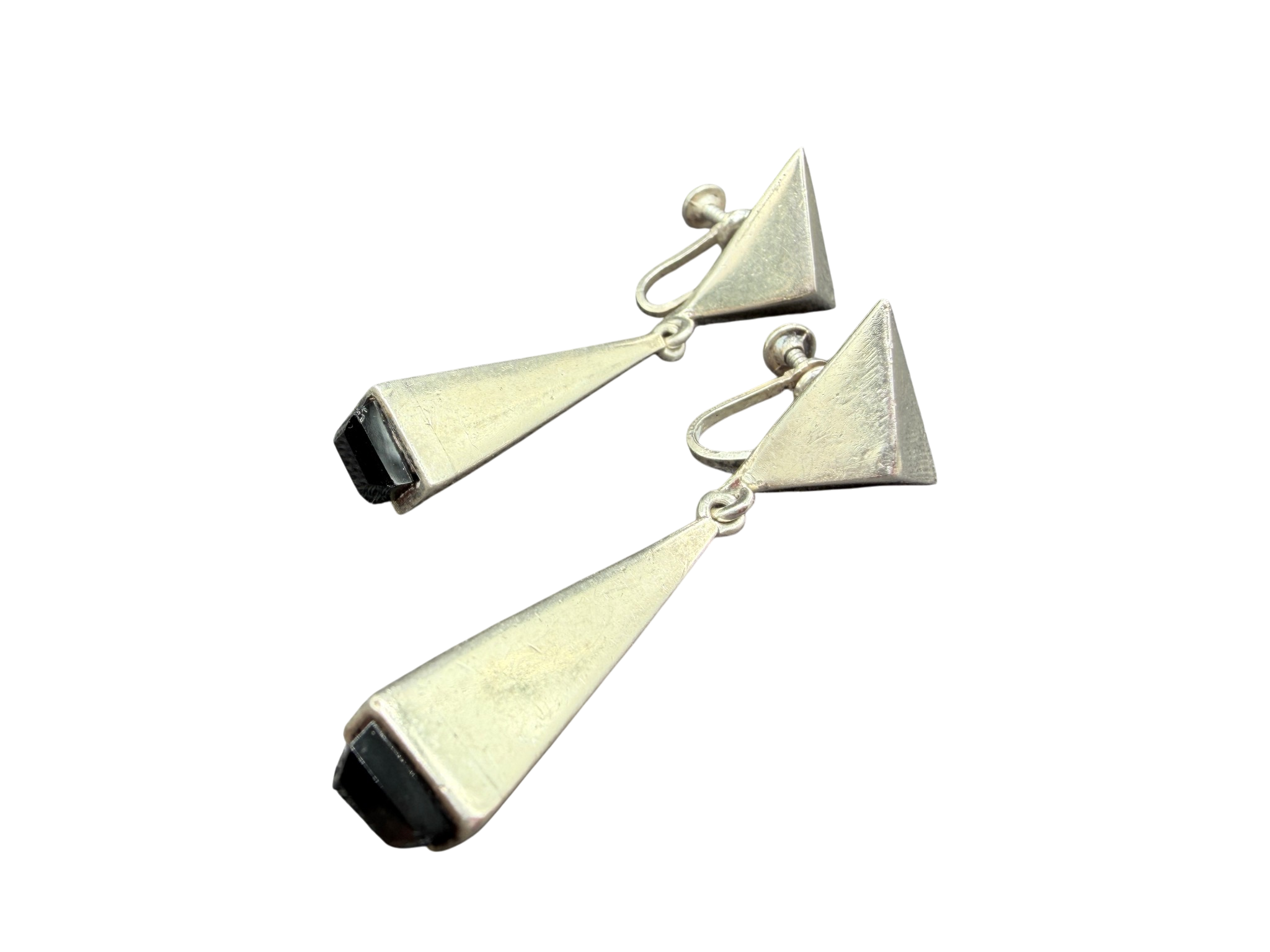 1970s Antonio Pineda Sterling Matchstick Dangle Earrings with Onyx Tips