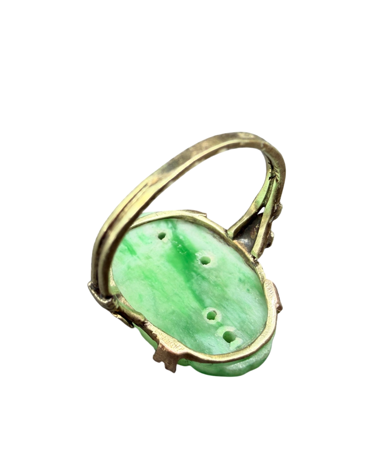 Antique Art Deco 14K Gold Jade Cutout Flower Ring