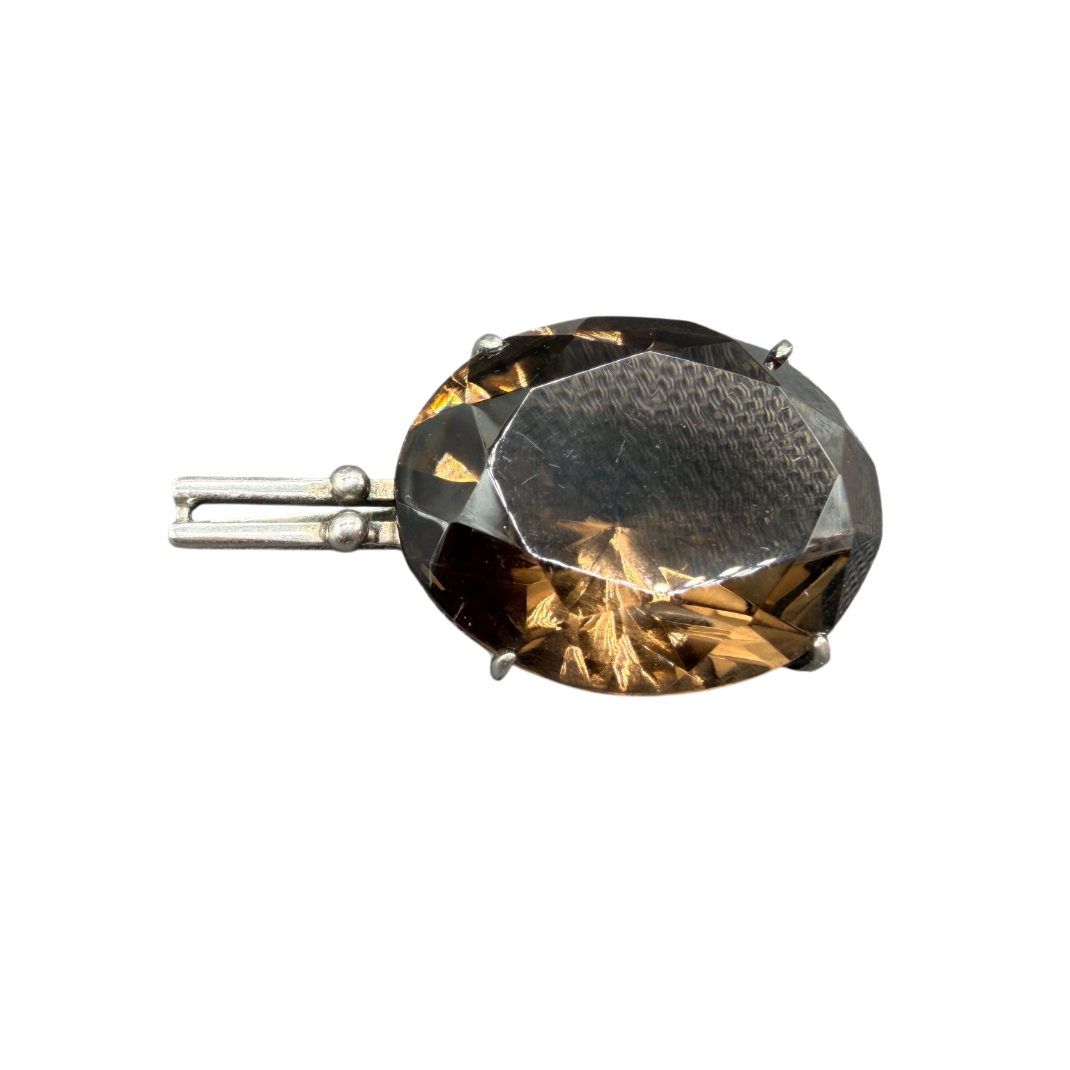1960s Sterling Silver Smoky Quartz Pendant with Prong Setting