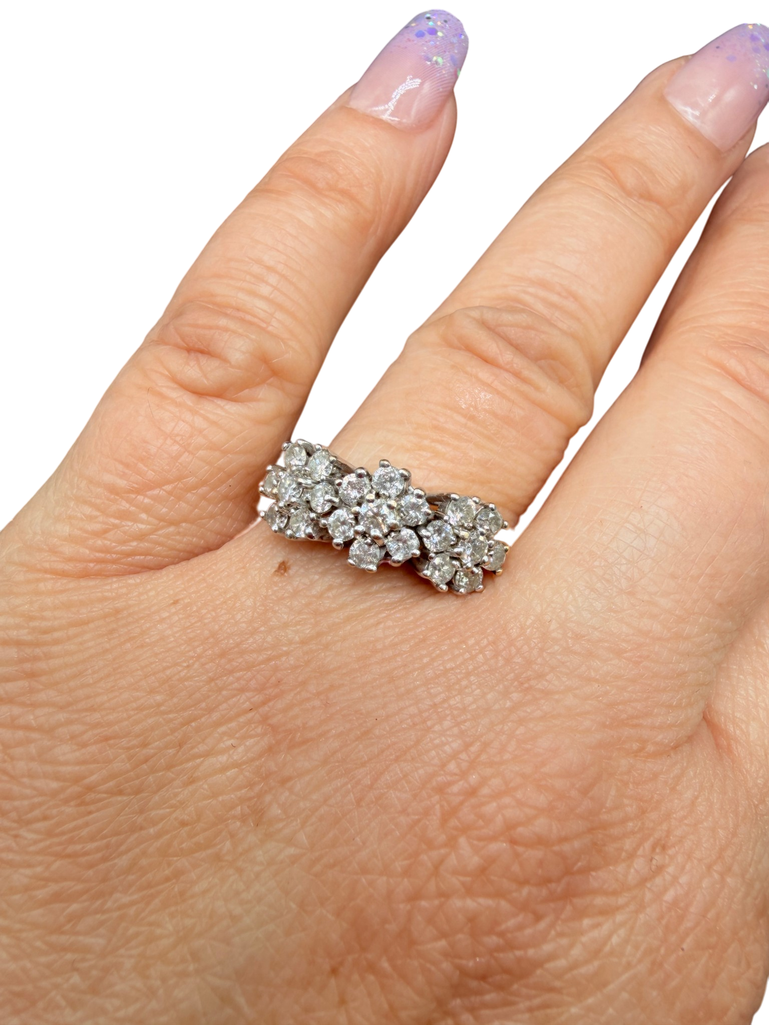 14K Gold Diamond Triple Flower Cluster Anniversary Ring (1 CTTW)