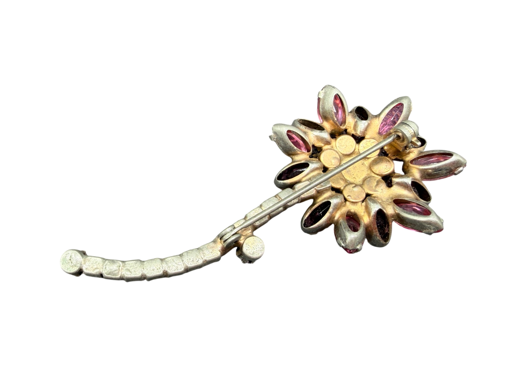 1950s 3D Pink Floral Crystal Brooch with Stem